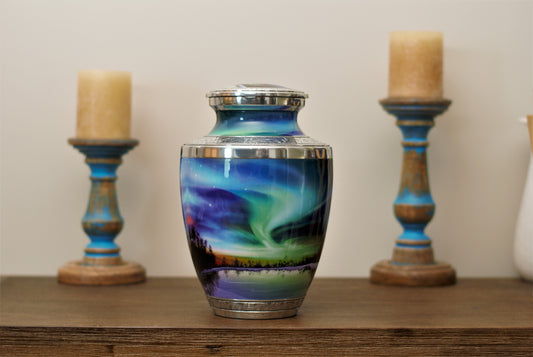 Northern Lights: Cremation Urn for Human Ashes | Aurora Borealis Urn | Auroral Zone Urn | Polar Lights Urn | Large 10.5"