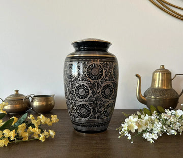 Black Handcrafted Brass Cremation Urn - 10"