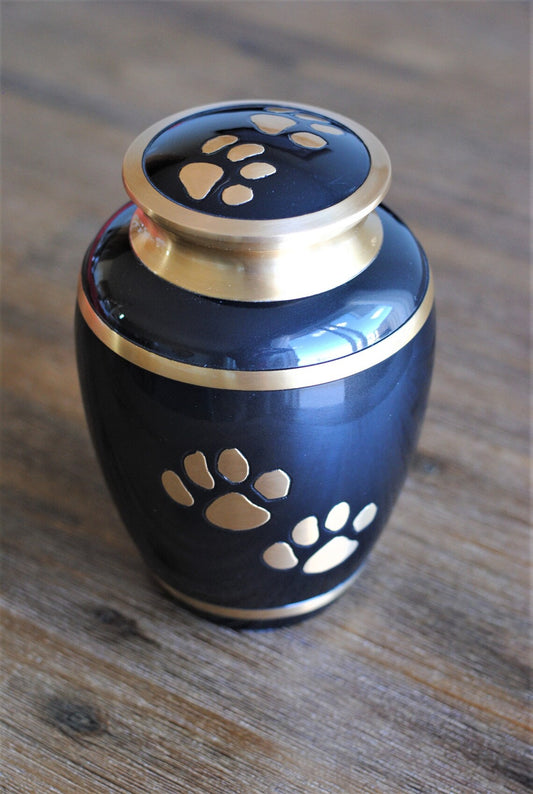 Cute Paws : Pet Cremation Urn for Dog Ashes | Brass Dark Gray Pet Urn | Memorial Dog Urn | Golden Handcrafted Paws Pet Urn | Size 8" & 5.25"