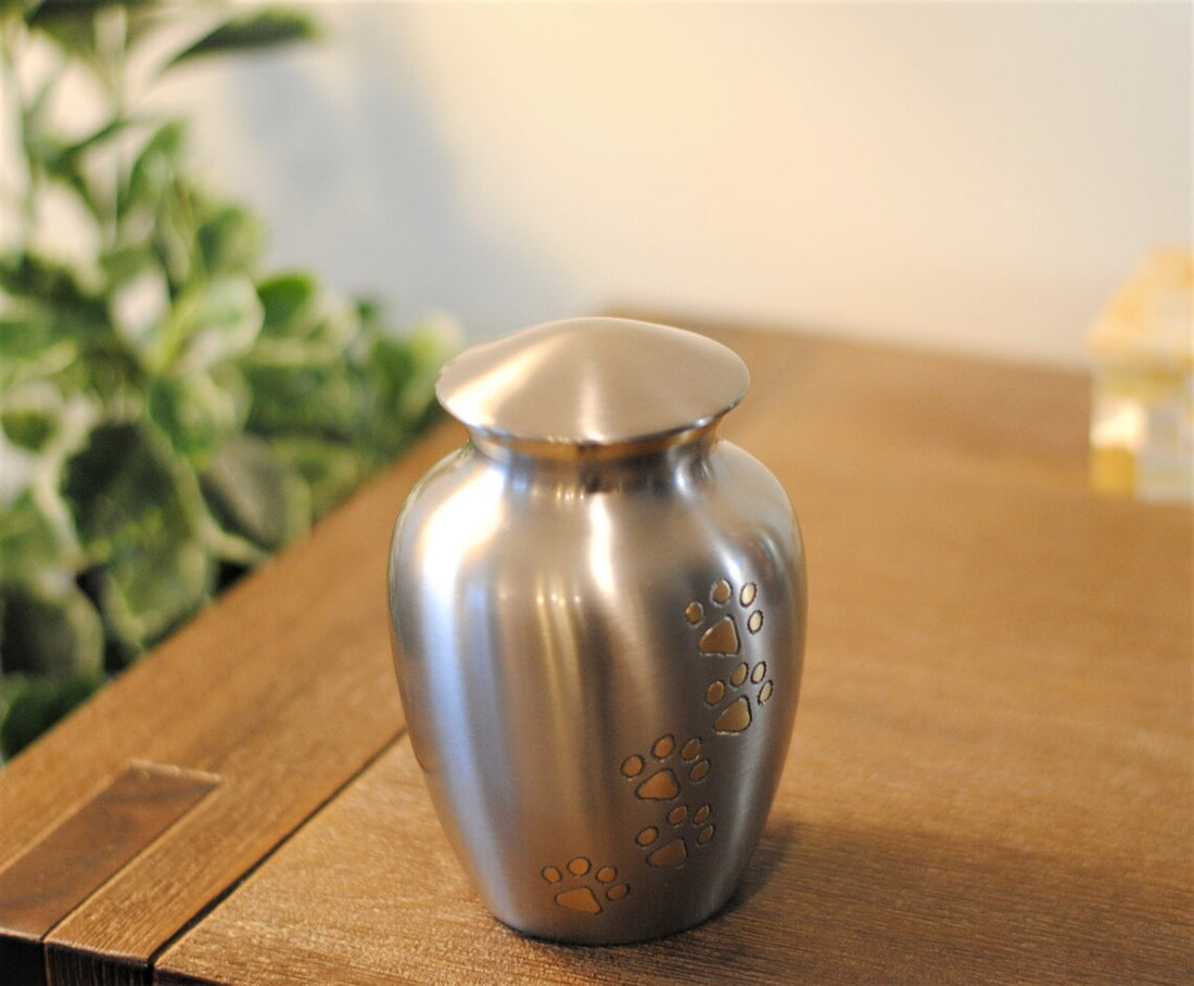 Cute Paws on Silver Handcrafted Pet Urn
