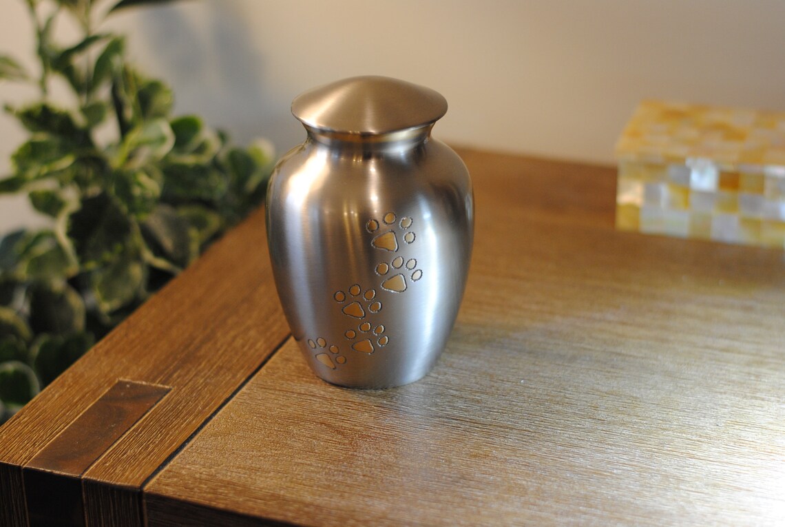 Cute Paws on Silver Handcrafted Pet Urn