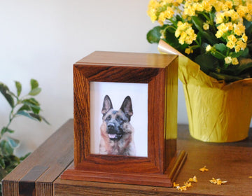 Memories in Wood : Pet Cremation Urn | Rosewood Dog Cat Ashes Pet Urn | Picture Frame Handcrafted Dogs, Cats Urn | 7.75" X 6" X 5.75"