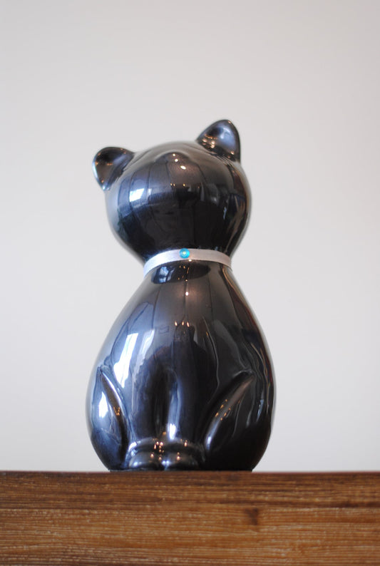 Proud Cat : Pet Cremation Urn | Handcrafted Pet Ashes Cremation Urn | Enamel Cat Urn | Pearl Black Cat Urn | 8.3" X 4.3"