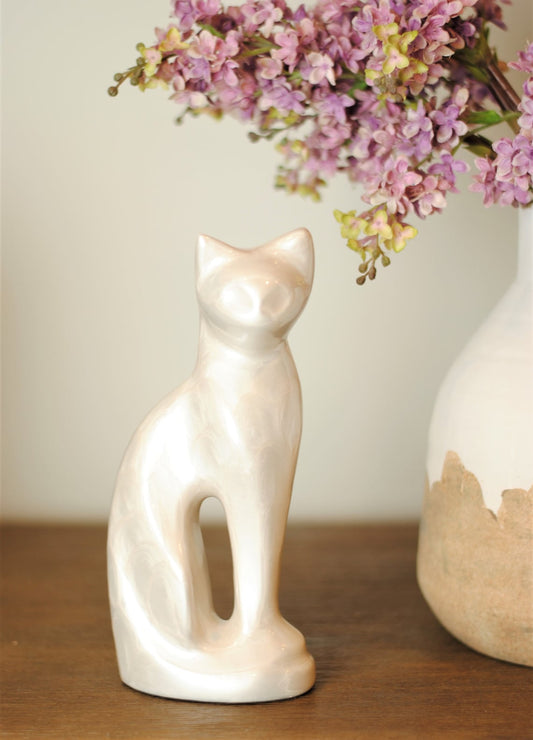 Graceful Cat : Cremation Pet Urn | Engraved Cat Ashes White Urn | Memorial Handcrafted White Cat Urn | Pet Loss Gift | 8.5" X 3.5" X 2.25"