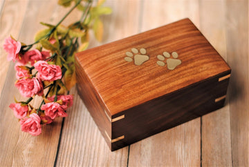 Cute Paws on Wood : Rosewood Pet Cremation Urn | Dog Ashes Cremation Urn | Inlaid Brass Paws | Handcrafted Wooden Pet Urn | 6"X4" and 5"X3"