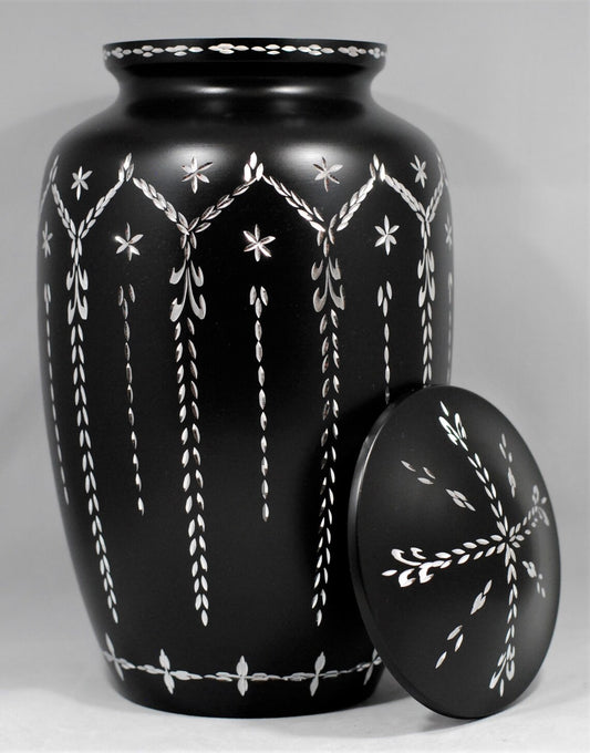 Diamond Cut: Cremation Urn for Human Ashes | Ebony Black Cremation Urn | Large 10.5" Memorial Urn | Adult Handcrafted Urn