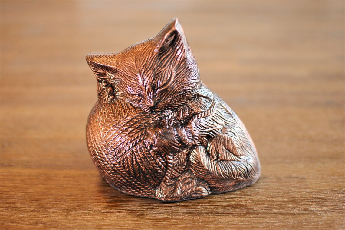 Cat Cremation Urn | Peaceful Cat Urn | Engraved Copper Color Urn for Cat Ashes | Memorial Pet Loss Gift Urn | 5.5" X 3.5" X 5.5"