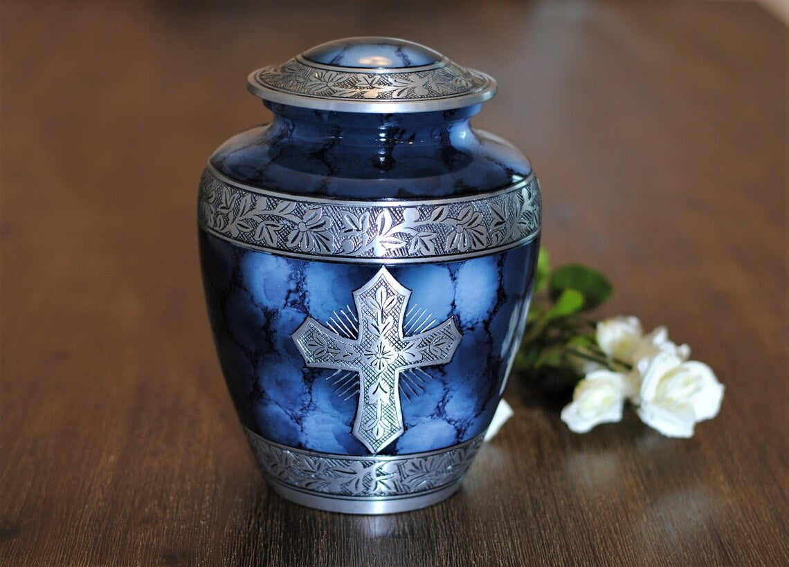 Holy Cross Cremation Urn for human ashes | New Design Handcrafted Adult Urn | Large Holy Cross Memorial Urn | 9" X 7"