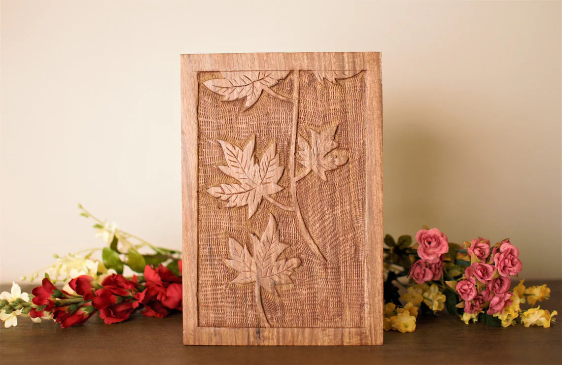 Maple Leaves : Cremation Urn for Human Ashes | Rosewood Engraved Cremation Box Urn | Handcrafted Rosewood Memorial Box Urn | Large 10"X7"X6"