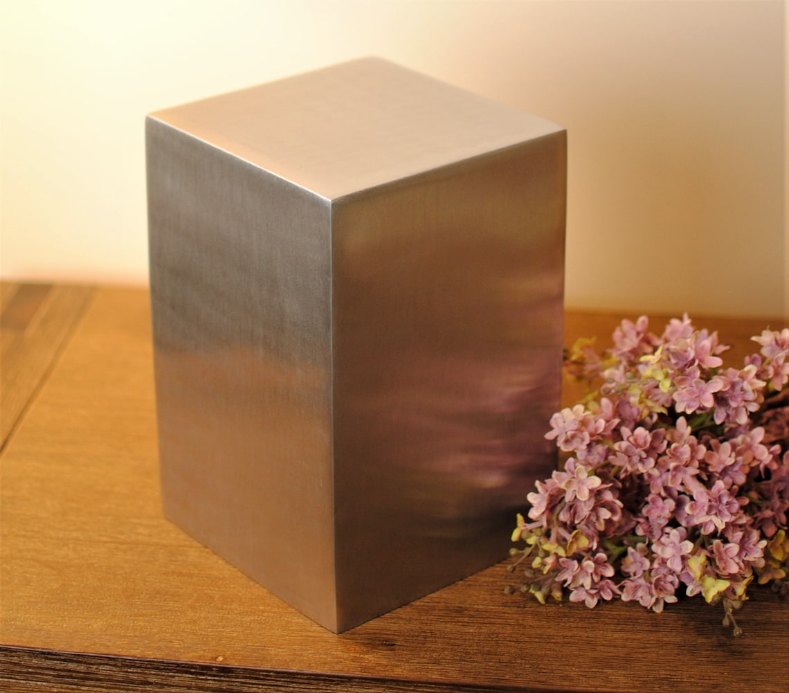 Elegant Memory Box : Cremation Urn for Human Ashes | Silver Color Adult Handcrafted Urn | Aluminum Memorial Box Urn | Large 10" & Small 6"