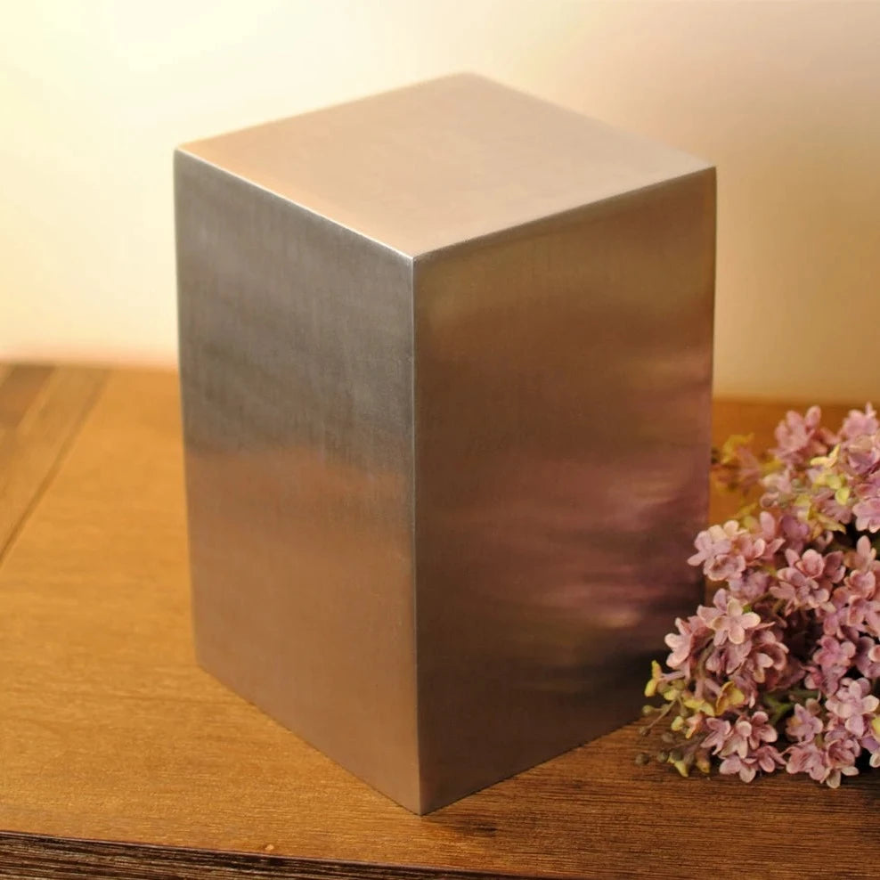 Elegant Memory Box : Cremation Urn for Human Ashes | Silver Color Adult Handcrafted Urn | Aluminum Memorial Box Urn | Large 10" & Small 6"