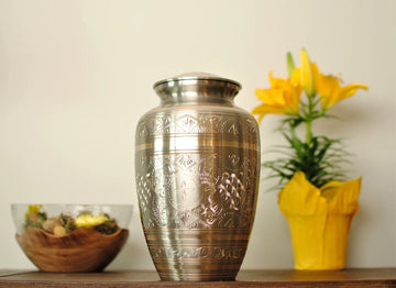 Impressions in Brass : Cremation Urn for Human Ashes | Adult Cremation Urn | Memorial Handcrafted Brass Urn | Large 10"