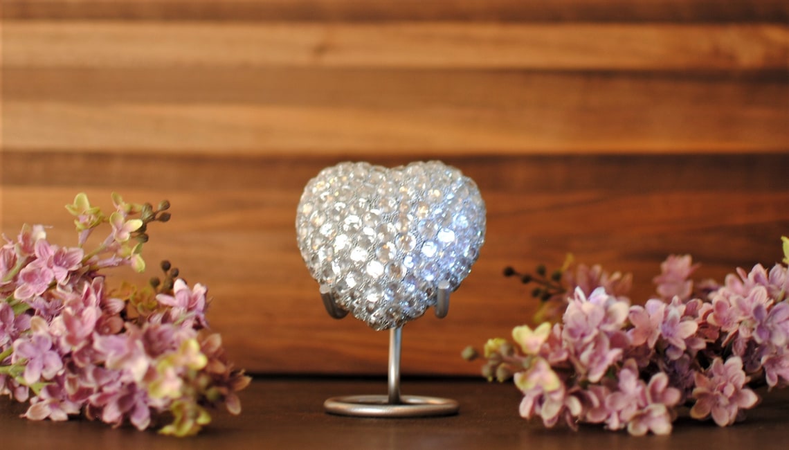 Diamond Sprinkled : Heart Cremation Urn for Human Ashes | Handcrafted Crystal Studded Heart Keepsake Urn | Size 3" X 3" | with Steel Stand