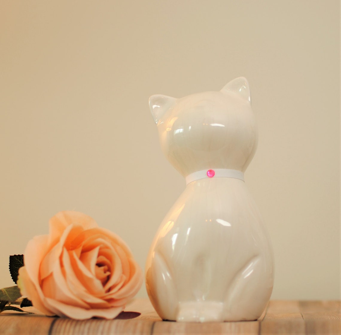 Proud Cat : Pet Cremation Urn | Handcrafted Pet Ashes Cremation Urn | White Enamel Cat Urn | Pearl White Cat Urn | 8.3" X 4.3"