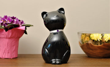 Proud Cat : Pet Cremation Urn | Handcrafted Pet Ashes Cremation Urn | Enamel Cat Urn | Pearl Black Cat Urn | 8.3" X 4.3"