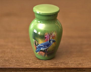 Blue Jay : Cremation Urn for Human Ashes | Memorial Songbird Miniature Keepsake Urn | Handcrafted Urn 3" | with Velvet Bag & Box