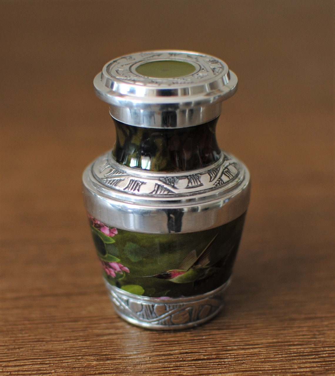 Anna's Hummingbird : Cremation Keepsake Urn for Human Ashes | Handcrafted Green Hummingbird Miniature Urn | Memorial Keepsake Urn | 3"