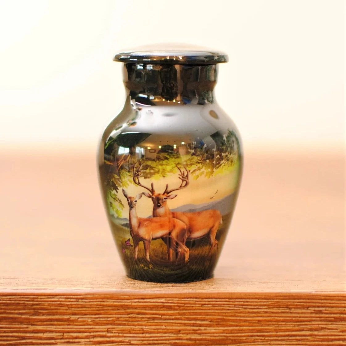 Deer Pair Urn : Cremation Keepsake Urn for Human Ashes | Deer Pair Companion Handcrafted Urn | Buck and Doe Picture Miniature Urn | 3"