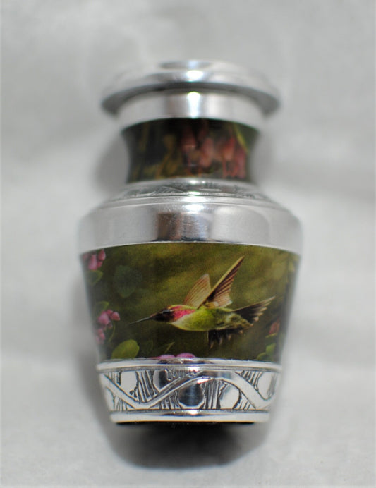 Anna's Hummingbird : Cremation Keepsake Urn for Human Ashes | Handcrafted Green Hummingbird Miniature Urn | Memorial Keepsake Urn | 3"