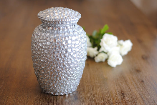 Diamond Sprinkled : Human Ashes Cremation Urn | Handmade Crystal Studded Urn | Large and Medium Sizes Handcrafted Crystal Urn | 10.5" & 8"