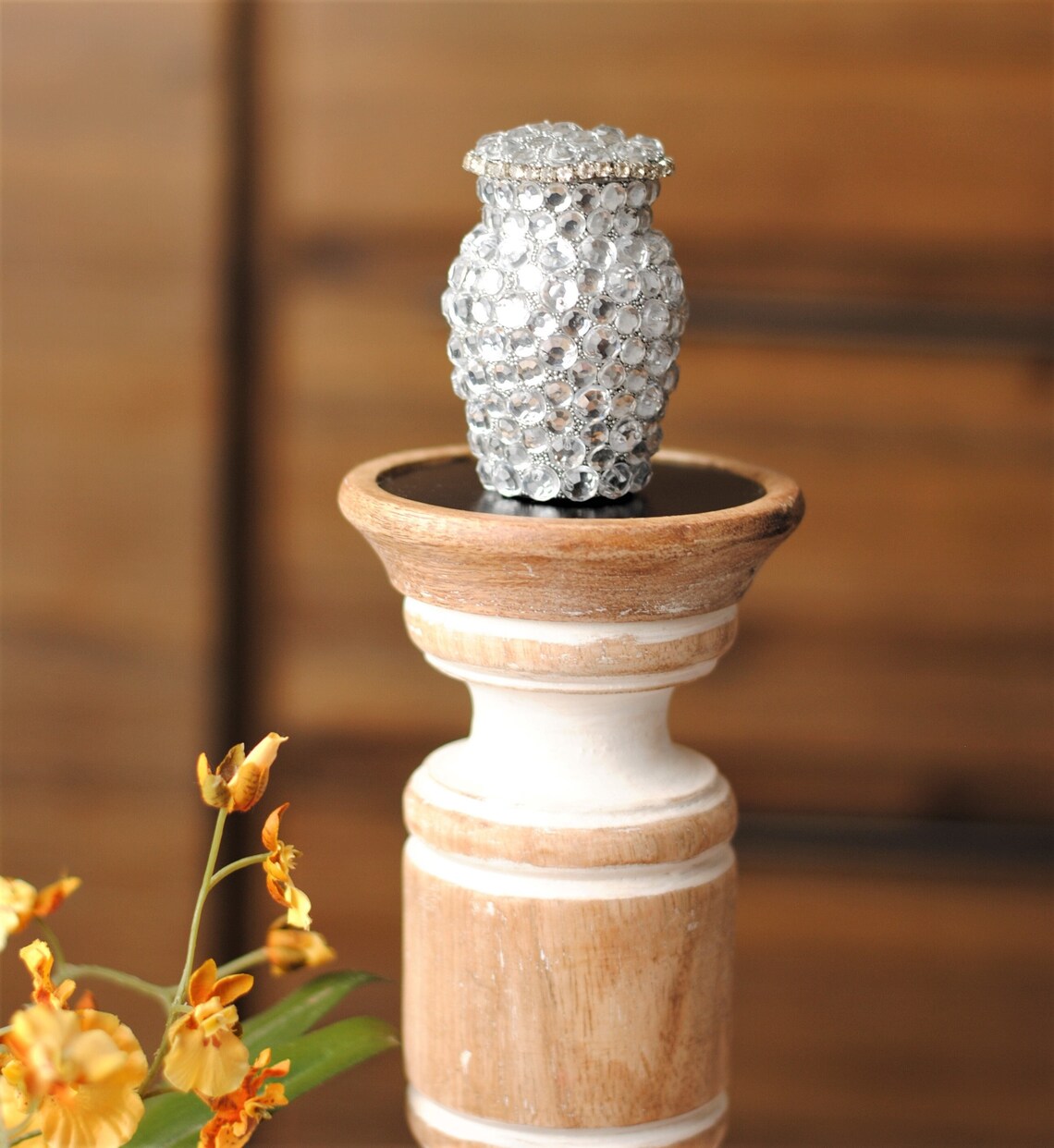 Diamond Sprinkled : Cremation Urn for Human Ashes | Crystal Studded Keepsake Urn | Miniature Handcrafted 3" Urn | with Velvet Bag & Box