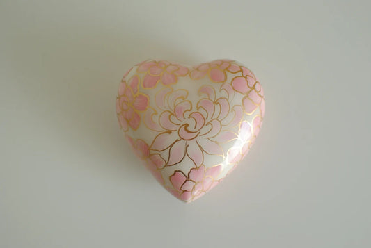 Cloisonné Cremation Heart for Human Ashes | Hand Painted Classical Pink Heart Keepsake Urn | Handcrafted Floral Pattern Heart Urn | 3"X3"