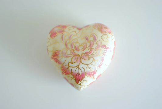 Cloisonné Cremation Heart for Human Ashes | Hand Painted Lilac Cremation Heart Keepsake | White Floral Handcrafted Miniature Urn | 3"X3"