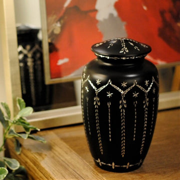 Diamond Cut: Cremation Urn for Human Ashes | Ebony Black Cremation Urn | Large 10.5" Memorial Urn | Adult Handcrafted Urn