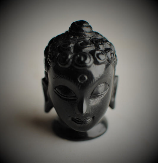 Serene Buddha : Marble Buddha Head Décor | Carved Buddha Head Figurine | Black Marble Engraved Buddha Head | Handcrafted | 2" X 1.4" X 1.5"