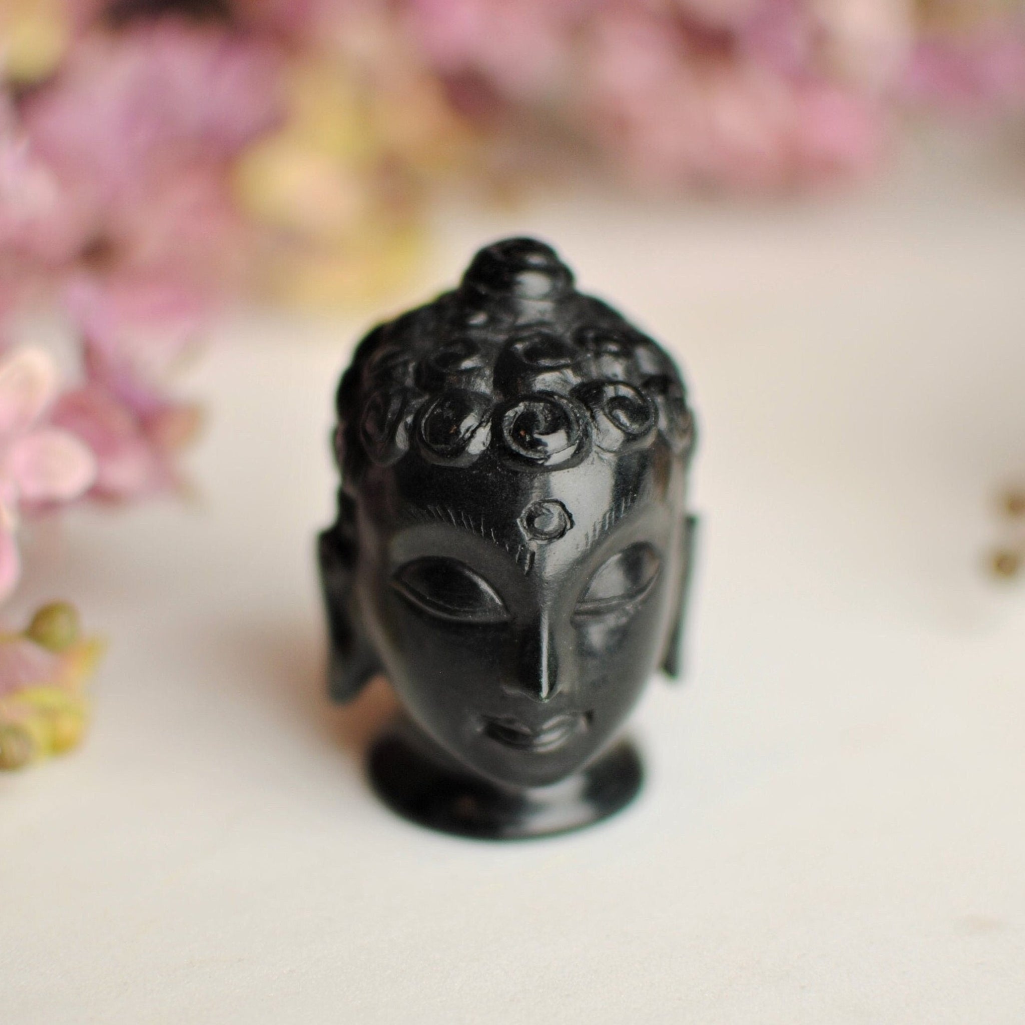 Serene Buddha : Marble Buddha Head Décor | Carved Buddha Head Figurine | Black Marble Engraved Buddha Head | Handcrafted | 2" X 1.4" X 1.5"